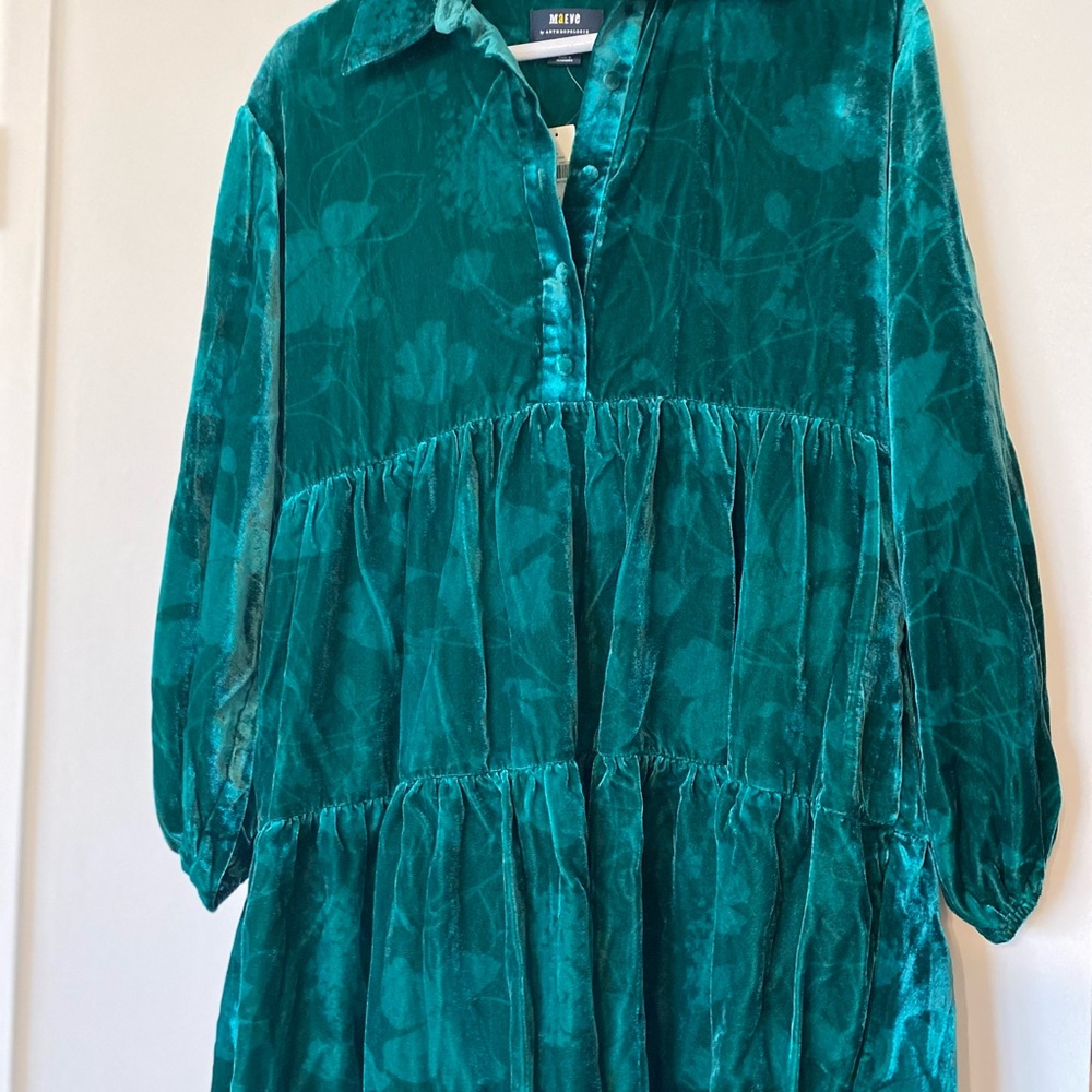 Anthropologie Teal Velvet Dress